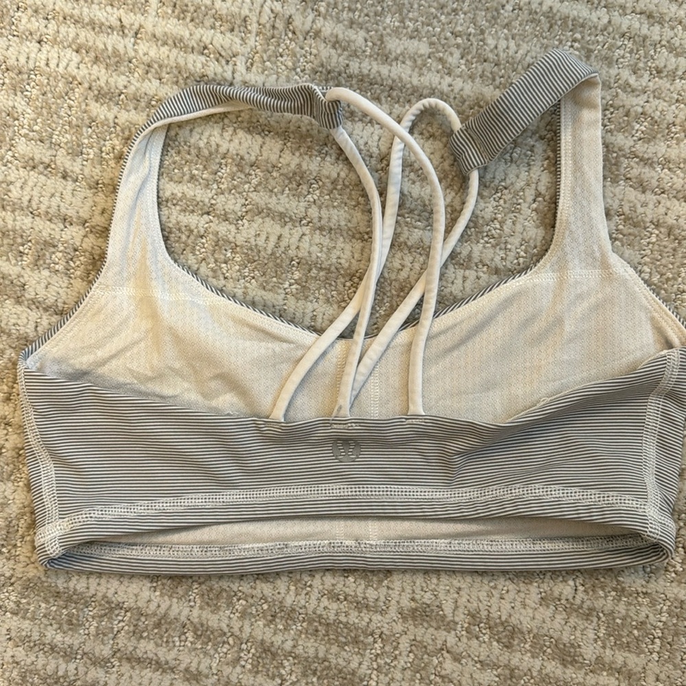 Lululemon white and gray striped sports bra
